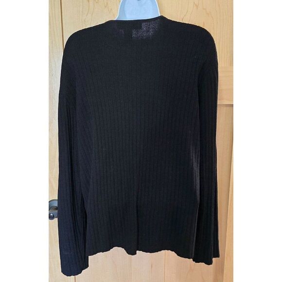 Ribbed Black V-Neck Cardigan Sweater W/ Single Button Closure For Women - Picture 4 of 10